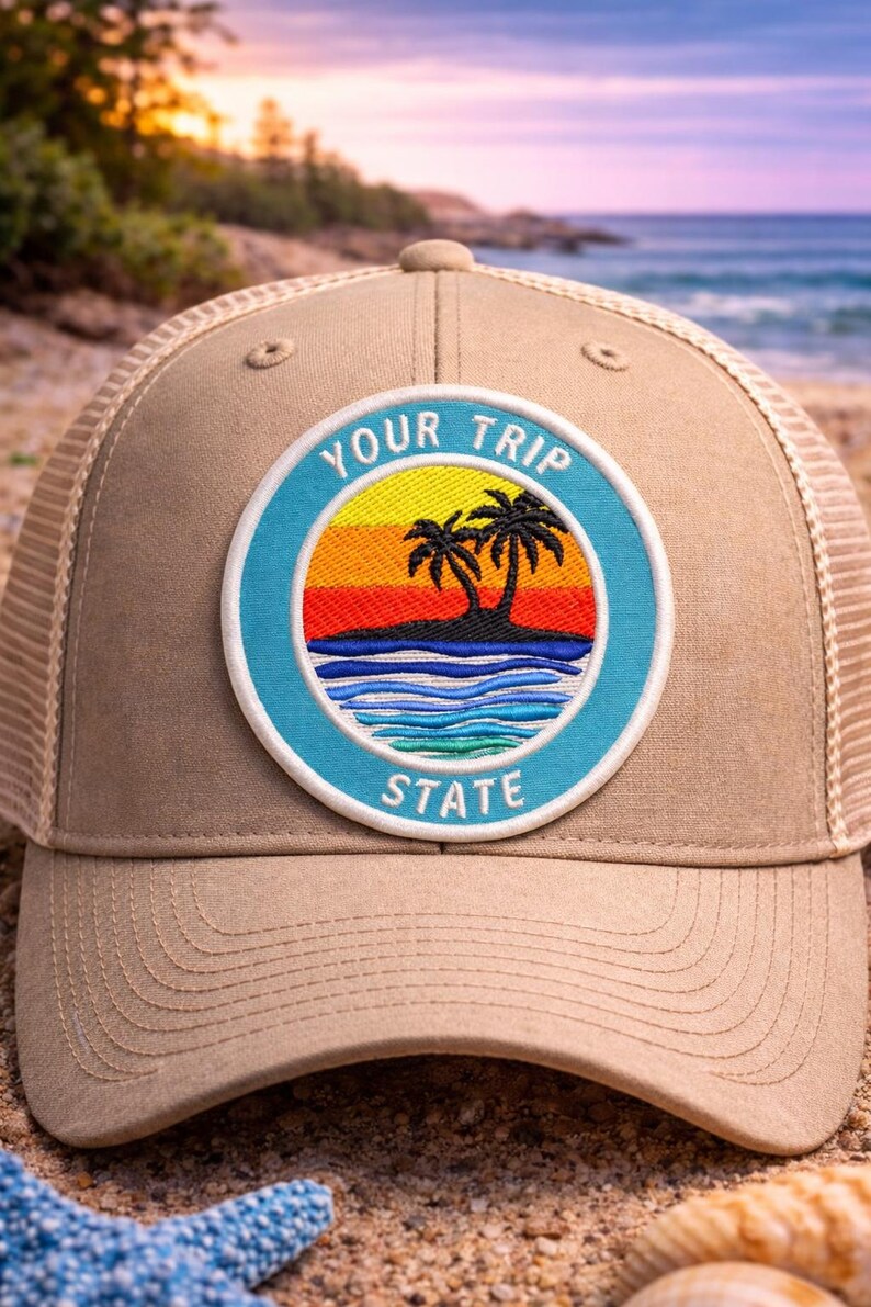 Custom Patch/Iron-On Patch/Personalized Tropical Island w/Palm Trees/Embroidered Sew-On Applique for Vest/Jacket, Clothes, Backpack Tote Bag image 4