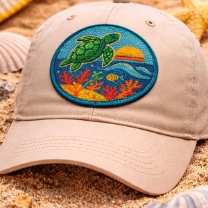 Sea Turtle & Coral Patch/Iron-On Patch/Ocean Wave Beach Vibe/Coconut Girl Fun Vacation/Sew-on Applique for Clothing Vest/Jacket Hat Backpack image 2