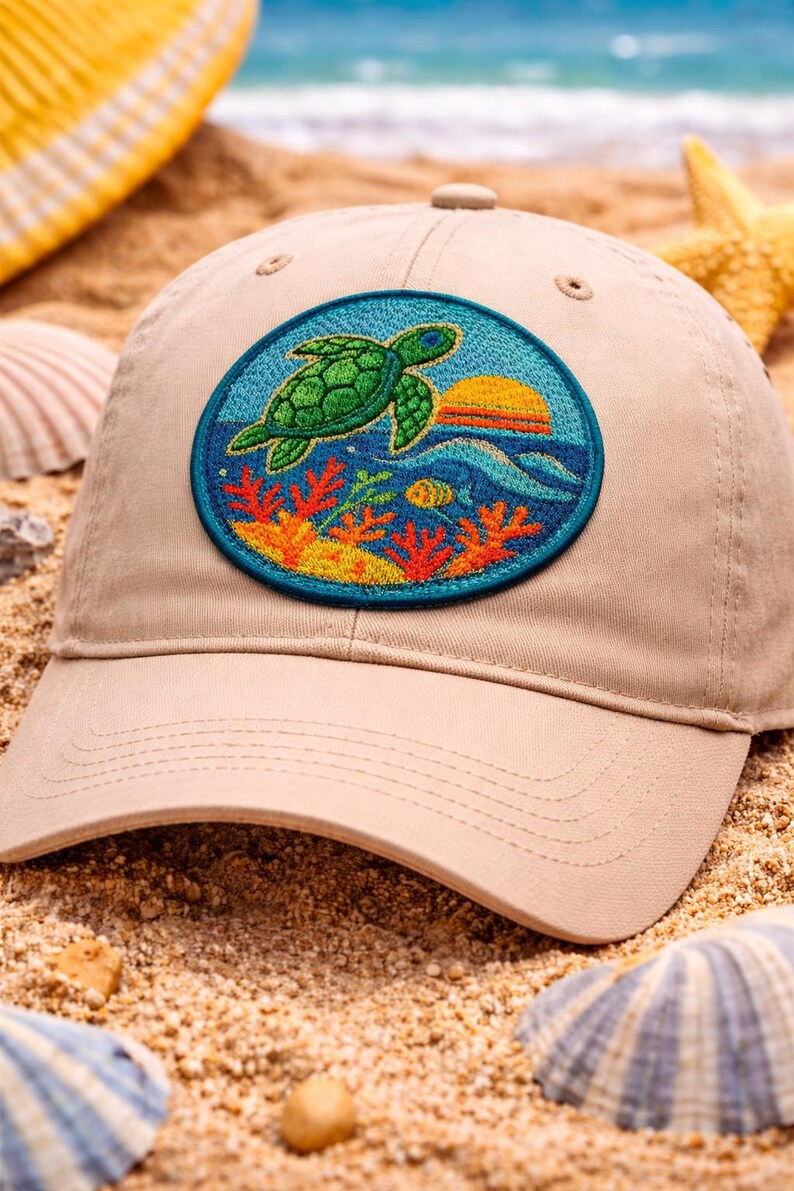 Sea Turtle & Coral Patch/Iron-On Patch/Ocean Wave Beach Vibe/Coconut Girl Fun Vacation/Sew-on Applique for Clothing Vest/Jacket Hat Backpack image 2