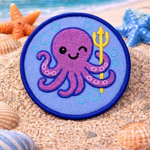 Octopus & Bubbles Patch/Kids Patches/Iron-On Patch/Ocean Beach Vibe/Fun Vacation Souvenir/Sew-on Applique for Clothing Tote Bag Backpack Hat
