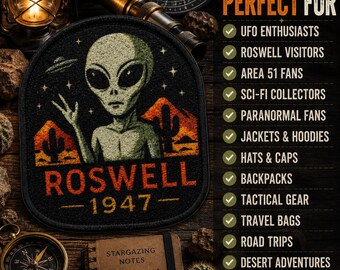 Roswell 1947 Patch/Iron-on Patch/UFO Flying Saucer/Retro Xfiles Aliens/Area-51/Sew-On Applique for Clothing Vest/Jacket Hat Backpack Gear