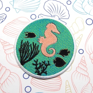 Seahorse Coral Reef Patch Embroidered Iron-On for Backpack, Jacket, Coastal Gear, Ocean Life Patch, Marine Lover, Travel & Diving Gear Badge