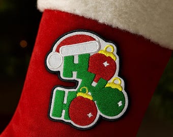 Christmas Patch Ho Ho Ho Santa Hat Embroidered Iron-on/Sew-on Applique for Stockings, for Holiday Outfits, for Clothes, Patch for Jackets