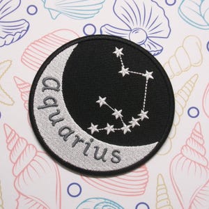 Aquarius Zodiac Sign Patch – Embroidered Iron-On Applique for Clothes, Jackets & Vests, Horoscope Constellation, Celestial Star Signs