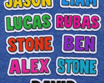 Patch de nome bordado personalizado – Patches de texto personalizados | Patch de nome colorido para passar a ferro ou costurar | Para roupas, uniformes e bolsas