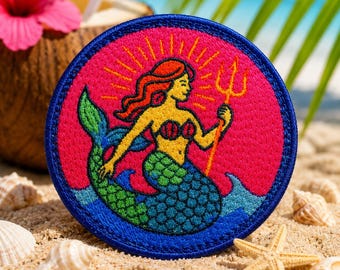 Mermaid Patch/Iron-on Patch/Coconut Girl Fun Vacation Gift/Beach Souvenir/Sew-On Applique for Clothing Vest/Jacket Hats Tote Bags Backpacks