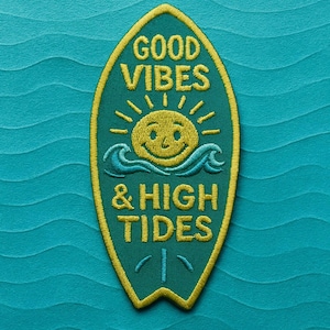 Good Vibes & High Tides Aufnäher/Bügelbild Surfbrett Aufnäher für Tragetaschen/Jacken/Bekleidung/Rucksäcke/Coconut Girl/Beach Vibes Geschenke