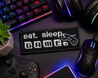 Eat Sleep Game-patch/opstrijkpatch/SNES-controller/videogameconsole/retrostijl/nostalgie uit de jaren 90/geborduurde opgenaaide appliqué voor kleding