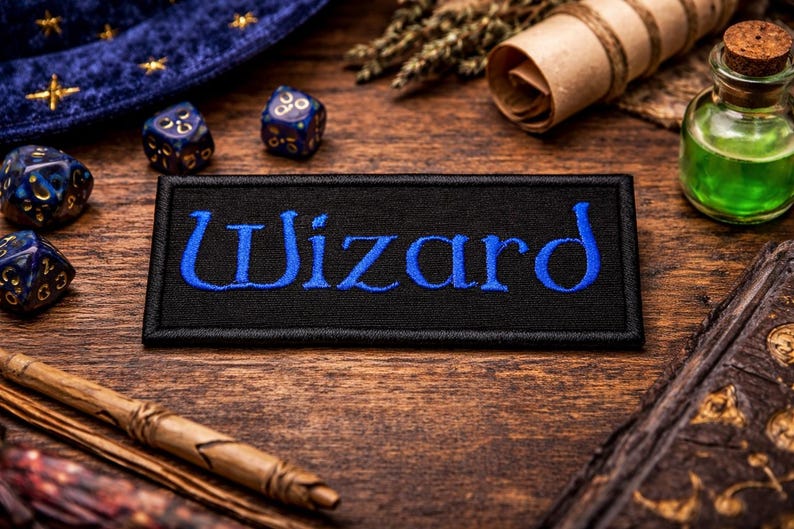 Écusson sorcier/Écusson thermocollant/Geeks et gamers/Classes de personnages/D&D/Jeux sur table/Appliques brodés à coudre pour vêtements, chapeaux image 1