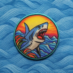 Great White Shark-patch opstrijkbare Ocean Predator-badge voor rugzakken en jassen, Marine Life-badge voor kustkleding, Carcharodon Carcharias
