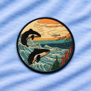 Orca Whale Patch/Iron-On Patch/Majestic Killer Whale Ocean Scene/Sew-On Applique for Clothing Backpacks Jackets, Marine Life/Nature Lovers