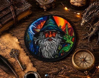 Wizard Patch/Iron-on Patch/Dark Fantasy Sorcerer/Arcane Spellbook/RPG Geek & Gamer/Sew-on Applique for Clothing Jacket Hat Backpack Gear