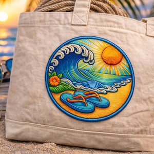 Aplique termocolante com ondas do oceano/Aplique para passar a ferro/Lembrancinha de viagem/Presente para férias divertidas na praia com tema de coco/Aplique para costurar em roupas, mochilas, bolsas e chapéus