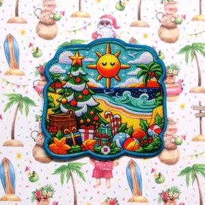 Christmas at the Beach Patch Iron-on/Sew-on Applique for Stocking, for Clothing, for Backpacks, Festive Patch, Holiday Patch, Kids Patch