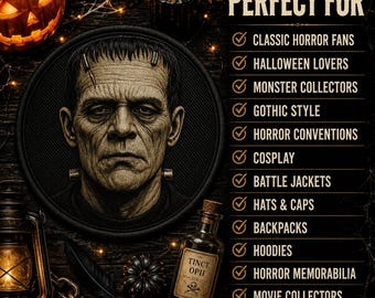 Iron-On Patch/Frankenstein Patch/Gothic Patch/Halloween Patch/Horror Movie Inspired Patches/Sew-On Patch Applique/Adult Patch/Printed Patch