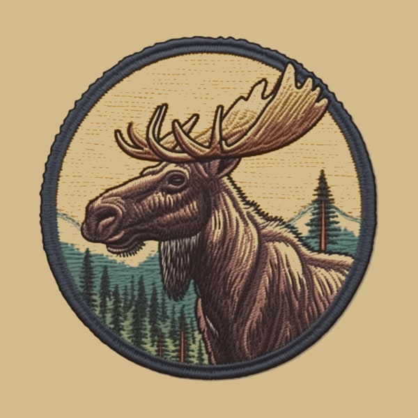 Moose Patch Iron-on/Sew-on Custom Applique for Vest Jacket Denim Clothing Decorative Badge, Wild Animal Nature Outdoor Mountain, Souvenir