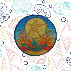Sand Dollar Coral Reef Patch/Colorful Ocean Patch/Iron-on Applique/Embroidered Sew-On for Tote Bags/Backpacks/Beach Vibes Patch/Ocean Waves