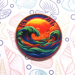 Ocean Waves Patch Iron-on/Sew-on Applique for Jacket Clothing, Surfing Patch, Travel Souvenir, Tropical Patch, Nature Patch, Sports Patch