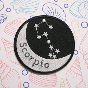 Scorpio Zodiac Sign Patch – Embroidered Iron-On Applique for Clothes, Jackets & Vests, Horoscope Constellation, Celestial Star Signs, Crafts