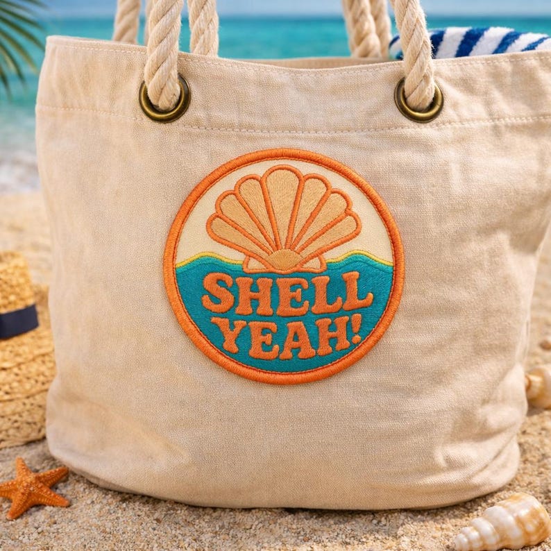 Shell Yeah! Patch/Iron-On Patch/Fun Ocean Vacation Coconut Girl/Beach Souvenir Gift/Sew-on Applique for Clothing, Hats, Tote Bags, Backpack image 3