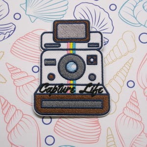 Retro Polaroid Patch Embroidered Iron-On/Sew-On Applique for Vest Jacket Clothing Backpack, Vintage Camera Patch, Capture Life, Camera Patch