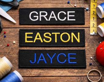 Personalized Name Patch Embroidered Iron-on/Sew-on Applique for Uniforms Vest Jacket Clothing Backpack - Custom Text Patches, 5x1.5" Nametag