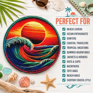 Ocean Waves Patch/Iron-On Patch/Beach Souvenir/Coconut Girl/Tropical Fish/Sew-on Applique for Clothing, Vest/Jacket, Hat, Backpack, Tote Bag