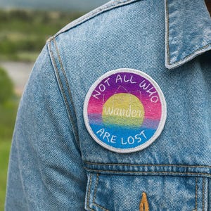 Not All Who Wander Are Lost Patch - Gradient Sunset Scene - Embroidered Iron-on/Sew-on Applique for Jackets, for Clothing, for Backpacks
