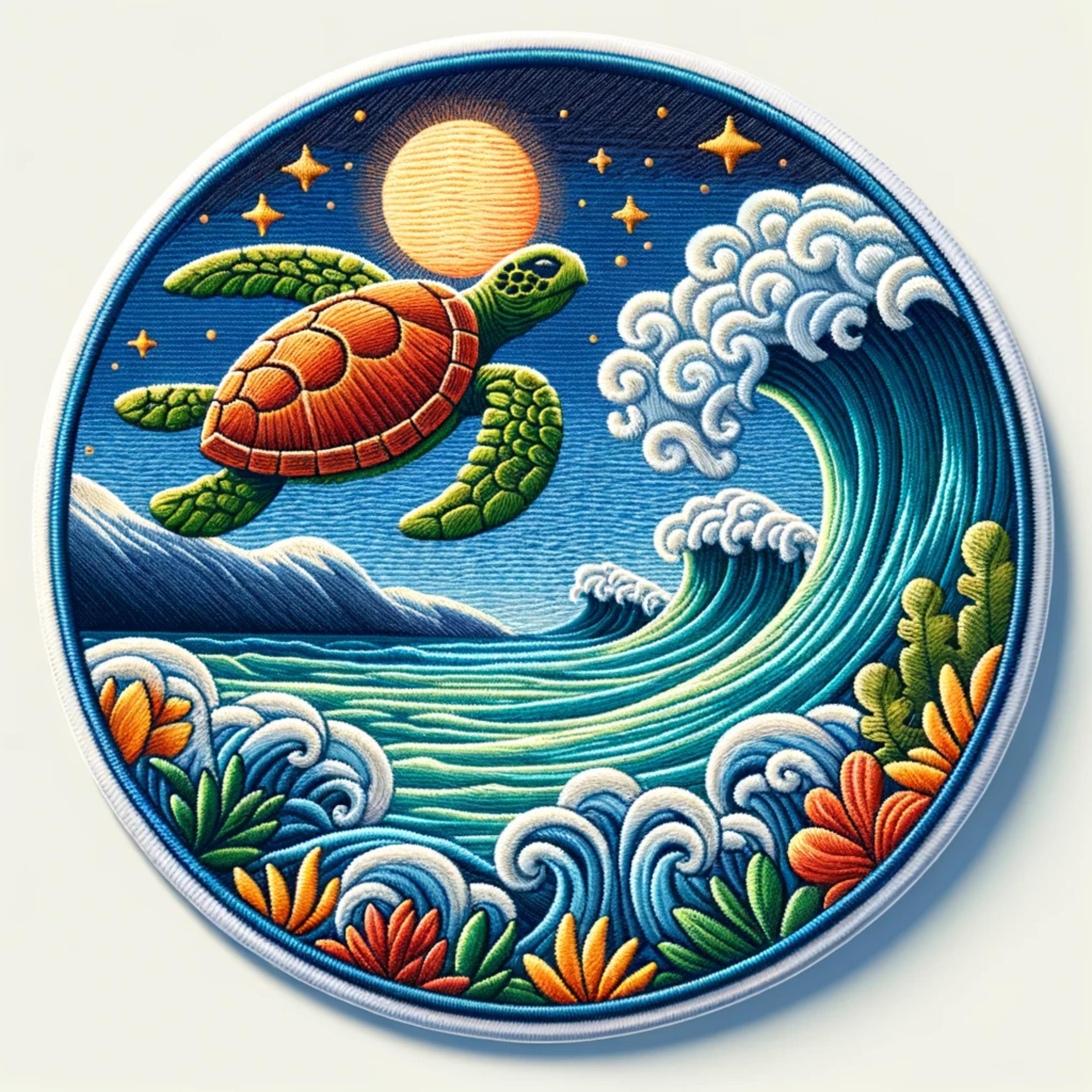 Sea Turtle & Ocean Waves Patch/iron-on Patch/surfers, Scuba Divers/sew ...
