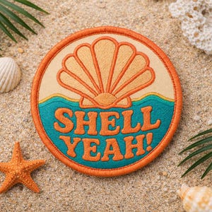 Shell Yeah! Patch/Iron-On Patch/Fun Ocean Vacation Coconut Girl/Beach Souvenir Gift/Sew-on Applique for Clothing Hats Tote Bags Backpack