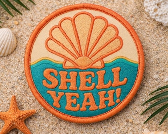 Shell Yeah! Patch/Iron-On Patch/Fun Ocean Vacation Coconut Girl/Beach Souvenir Gift/Sew-on Applique for Clothing Hats Tote Bags Backpack