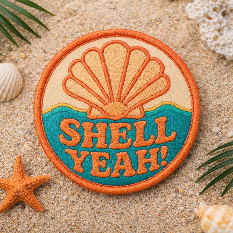 Shell Yeah! Patch/Iron-On Patch/Fun Ocean Vacation Coconut Girl/Beach Souvenir Gift/Sew-on Applique for Clothing, Hats, Tote Bags, Backpack image 1