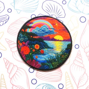 Ocean Patch Iron-on/Sew-on Applique for Jackets, for Clothing, for Backpacks, Nature Badge, Sunset Scene, Flower Patch, Road Trip Patch