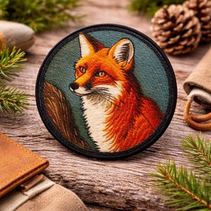 Red Fox Patch/Iron-on Patch/Wild Animal Badge/Outdoor Souvenir/Nature Portrait/Sew-on Applique for Clothing, Vest/Jacket, Hats, Backpack