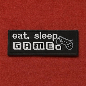 Parche de juego Eat Sleep/Parche termoadhesivo/Controlador SNES/Consola de videojuegos/Estilo retro/Nostalgia de los 90/Aplique bordado para coser en ropa