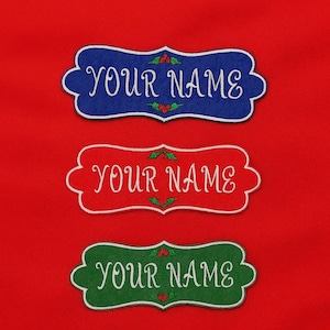 Custom Christmas Name Patch – Personalized Embroidered Holiday Patch – Sew On or Iron On Patch for Clothes, Stockings, Custom Xmas Patches
