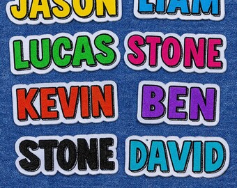 Patch de nome bordado personalizado – Patches de texto personalizados | Patch de nome colorido para passar a ferro ou costurar | Para roupas, uniformes e bolsas