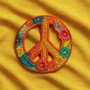Peace Symbol Patch/Iron-On Patch/Flower Child/Boho Hippie Retro Woodstock Music Festival/Sew-on Applique for Vest Jacket Clothing Backpack