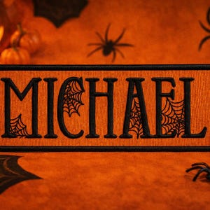 Customize With Your Name for Halloween Embroidered Applique Iron on Patch Custom Spider Web Font 4" x 2" or 6" x 2"