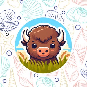 Cute Bison Sticker Decal, Buffalo Waterproof Vinyl Sticker, Water Bottle Laptop Car Truck Window Bumper Decal, Cartoon , Kids Craft, Nature