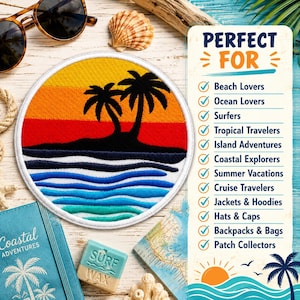 Exotic Tropical Island Palm Tree Patch/Iron-On Patch/Fun Beach Vacation/Embroidered Sew-On Applique for Clothing Tote Bags Vest/Jacket Hats