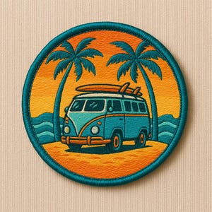 Iron-on Retro Surf Van Patch/Ocean Wave Patch/Sew-On Applique for Bags/Backpack/Beach Adventure Gift/Beach Vibe Patch/Salt Life/Palm Trees
