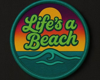 Iron-On Life's A Beach Patch/Ocean Wave Patch/Sew-on Applique for Tote Bags/Backpacks/Clothing/Beach Vibe Patch/Beach Adventure Patch Gift