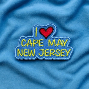 Toppa con scritta "New Jersey Shore"/"I Love Cape May"/"Toppa termoadesiva/"Souvenir da spiaggia"/"Applicazione ricamata e cucita per abbigliamento, borse, zaini, cappelli
