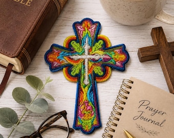 Christian Cross Patch/Iron-on Patch/Religious Gift/Inspirational Faith/Sew-on Applique for Clothing Vest/Jacket Hats Backpack