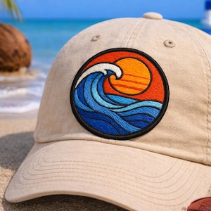 Wave Patch/Iron-On Patch/Simple Beach Gift/Coconut Girl Fun Vacation Souvenir/Sew-On Applique for Clothing Vest/Jacket Backpack Tote Bag Hat