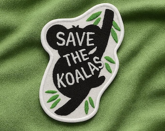 Save The Koalas Patch/Iron-On Patch/Endangered Species/Australia Wildlife/Protect the Earth/Embroidered Sew-on Applique for Clothing Vest