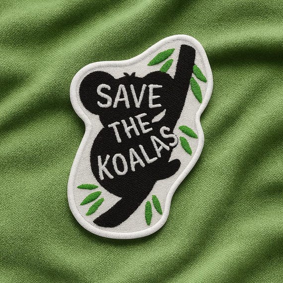 Save The Koalas Patch/Iron-On Patch/Endangered Species/Australia Wildlife/Protect the Earth/Embroidered Sew-on Applique for Clothing Vest
