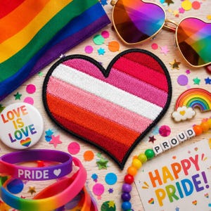 Lesbian Pride Heart Patch/Iron-On Patch/LGBTQ Gift/Love is Love/Gay Rights/Equal Rights/Embroidered Sew-On Applique for Clothing Jacket Hats
