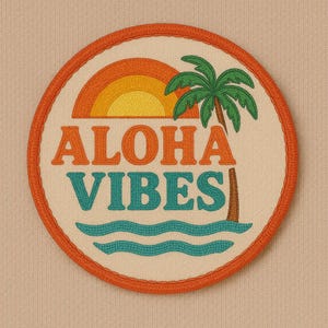 Patch Aloha Vibes/Aplique de passar a ferro/Patches estilo cartão postal retrô/Bordados para costurar em bolsas e mochilas/Aventura na praia/Patch do Havaí